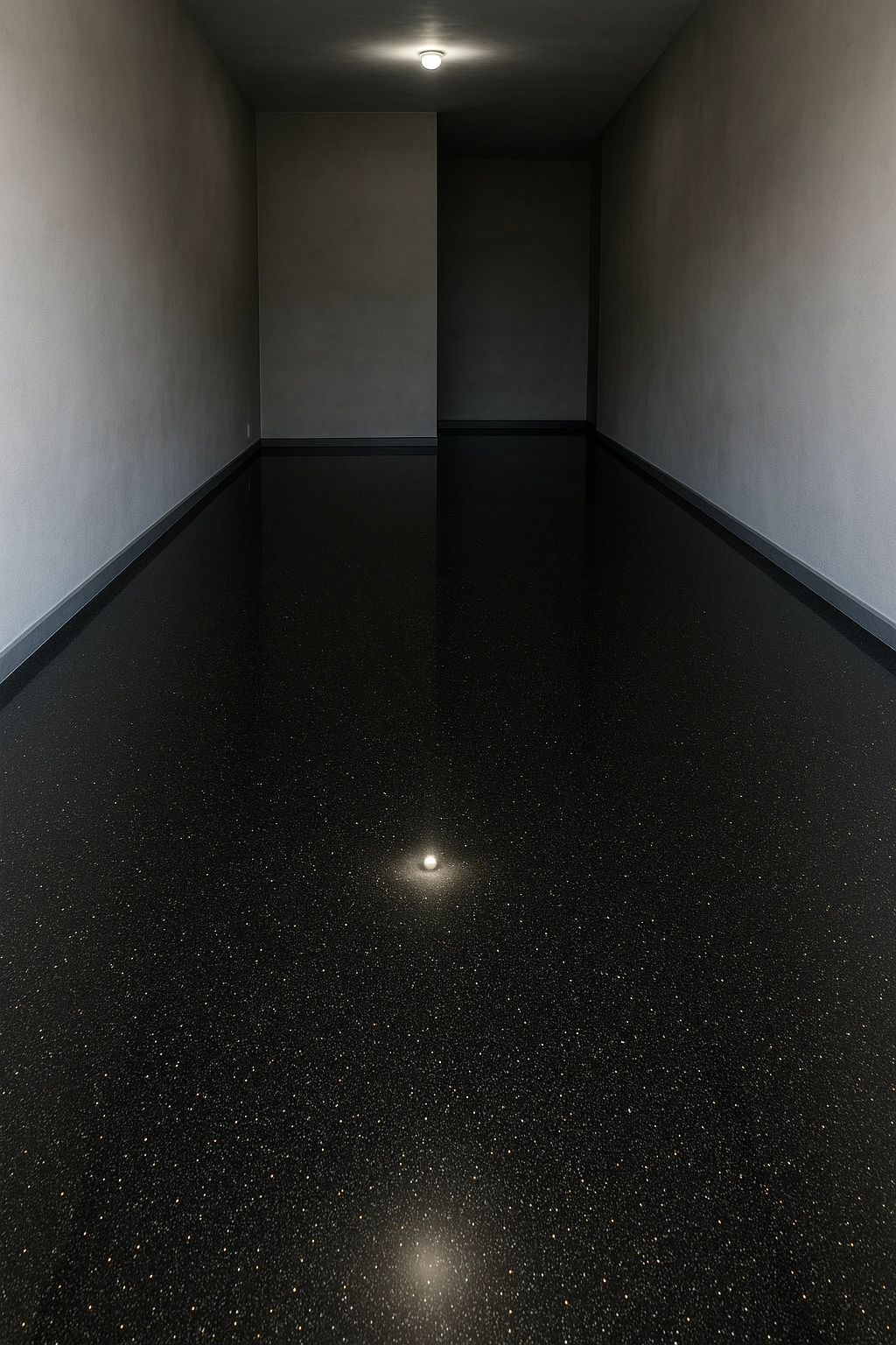 Piso epóxico negro con destellos para interiores